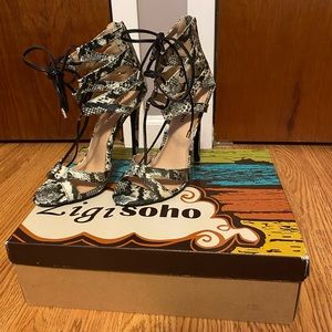 ZIGI Soho Strappy Stiletto Zebra Cage Heels